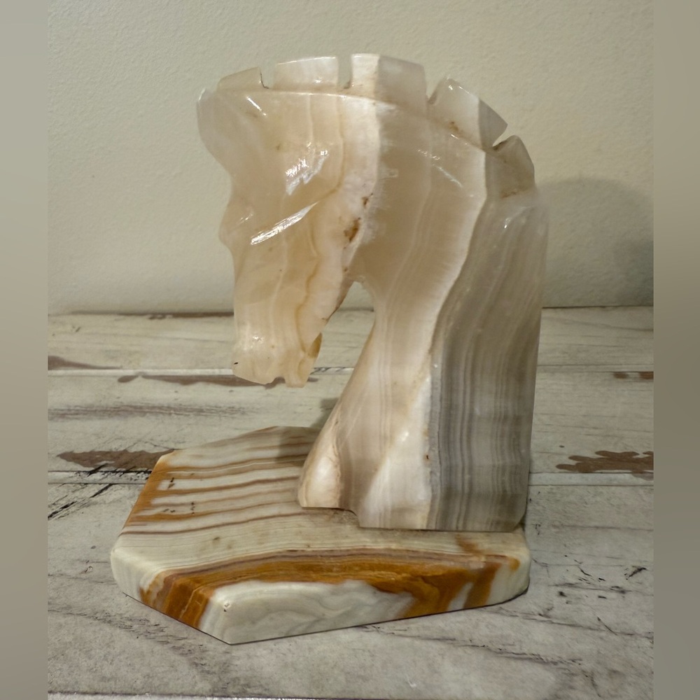 Vintage Bookend Marble Trojan Horse Head